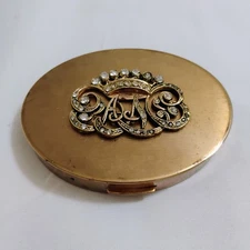 Vintage Alexandra De Markoff Mirrored Makeup Compact Rhinestone Embellished 