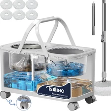 RinseWise Gen 1 Mop Bucket Floor Cleaning Set Hand-Free Wet Dry Mop 6 Heads