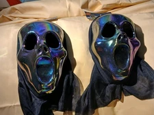 2 OIL Slick Adults Masks Iridescent Black Hooded Masks.