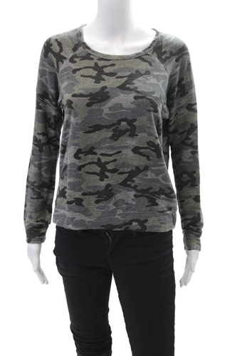 Sundry Womens Camouflage Print Crew Neck Long Sleeve Sweatshirt Gray Size 1