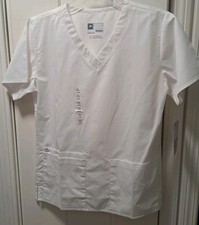 WonderWink Wonder Work Durable Stretch Sz XS VNeck Scrub Top White Short Sleeve