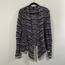 Eileen Fisher Woman 100 Cotton Black and White Waterfall Open Knit Cardigan 1X