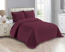 Luxury Oversized Coverlet Embossed Bedspread Set Solid Burgundy King/California