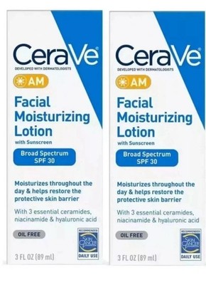 2 pack 3 Oz - CeraVe AM Facial Moisturizing Lotion with Sunscreen  SPF 30 