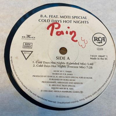 B.A.* Feat. Moti Special - Cold Days Hot Nights (12'') (Very Good Plus (VG+)) - 4