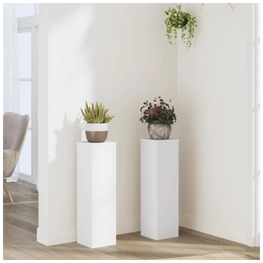 Plant Stand White Engineered Wood 17x17x60cm Tall Tiered Indoor/Outdoor Set Pair