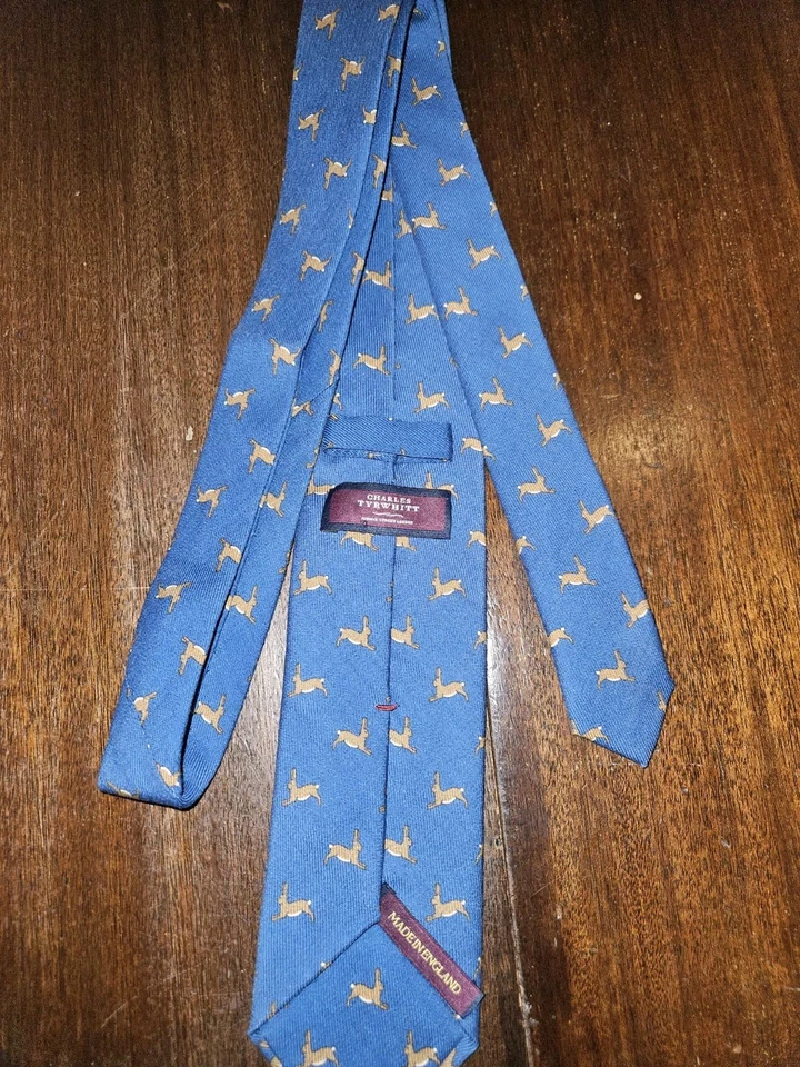 CHARLES TYRWHITT Men's Wool Tie Blue Animal Kangaroo 58" L x 3.5" W - Image 4 of 4