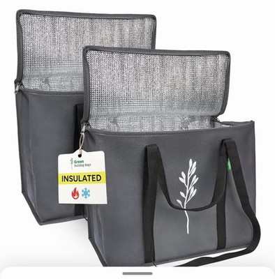New In Pkg GREEN BULLDOG 2PAK INSULATED GROCERY BAGS - 19''x9''x13''