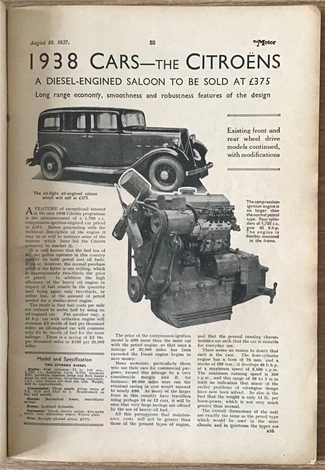 The MOTOR Magazine 10 Aug 1937 MONACO GRAND PRIX  Citroen Twelve Road Test - Image 4 of 4