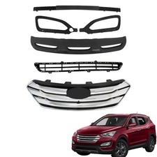 5Pcs Chrome Black Front Upper/Lower Grille Foglights Bezels Replacement Set