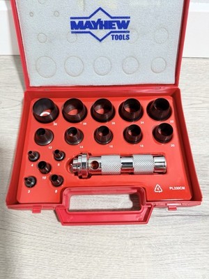 Mayhew Tools 14pc Metal Hollow Punch Set PL330CM with Red Carry Case