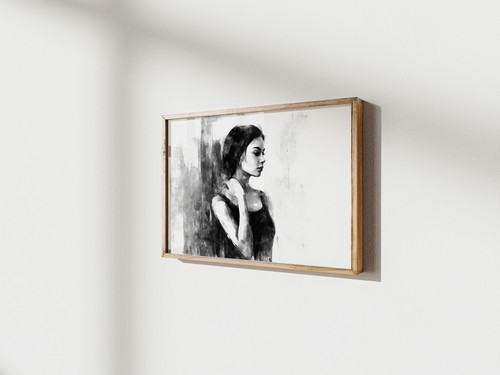 Black White Female Painting 5"x7" Print on Matte Paper | Emotional Wall Artwork - Picture 5 of 17
