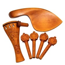 1set 4/4 violin carved pattern Boxwood, tailpiece tuning pegs end pin chin rest