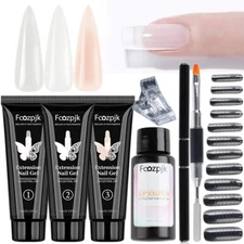 Poly Extension Gel Nail Kit, Clear White Pink Builder Nail Gel Kit with Slip Sol