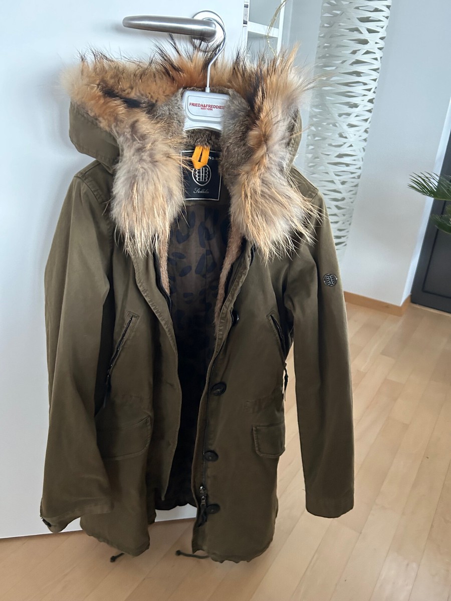 Lea Marie Winterjacke Damen Parka Echtfell Parka Oliv Echtfell