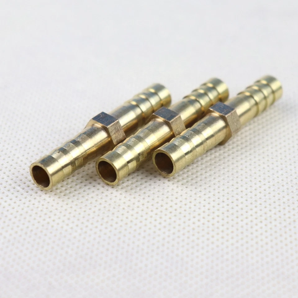 3Pcs 6mm 1/4" Brass Fitting Pipe Tubing Straight Union Hose Barb Water Gas Air - Image 3 of 4