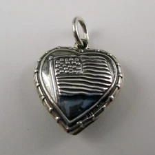 Sterling Silver AMERICAN FLAG Charm for Bracelet PUFFY HEART Medium SMALL Cute!