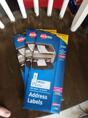 (3) Avery Mini-Sheets Address Labels 1 x 2 5/8 White 200/Pack 2160