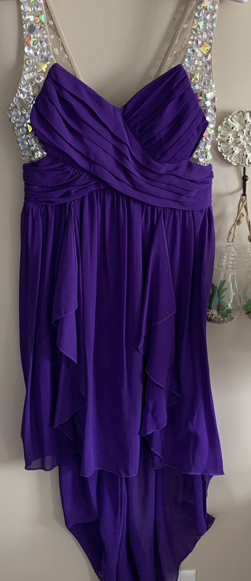 purple asymmetrical prom dress Purple Asymmetrical Hem Prom Dress With Beaded Straps Size 11 Junior’s
