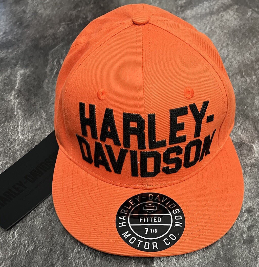 Harley-Davidson Felt Blocked Fitted Baseball Hat Cap Orange Size 7