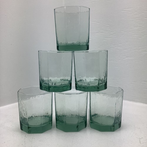 Menge sechs (6) Vintage Libbey Facetten grüne achteckige Brille altmodisch/Felsen