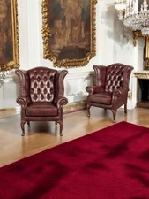 Chesterfield Queen Anne  Ohrensessel  In Rinder Leder A1 SP100