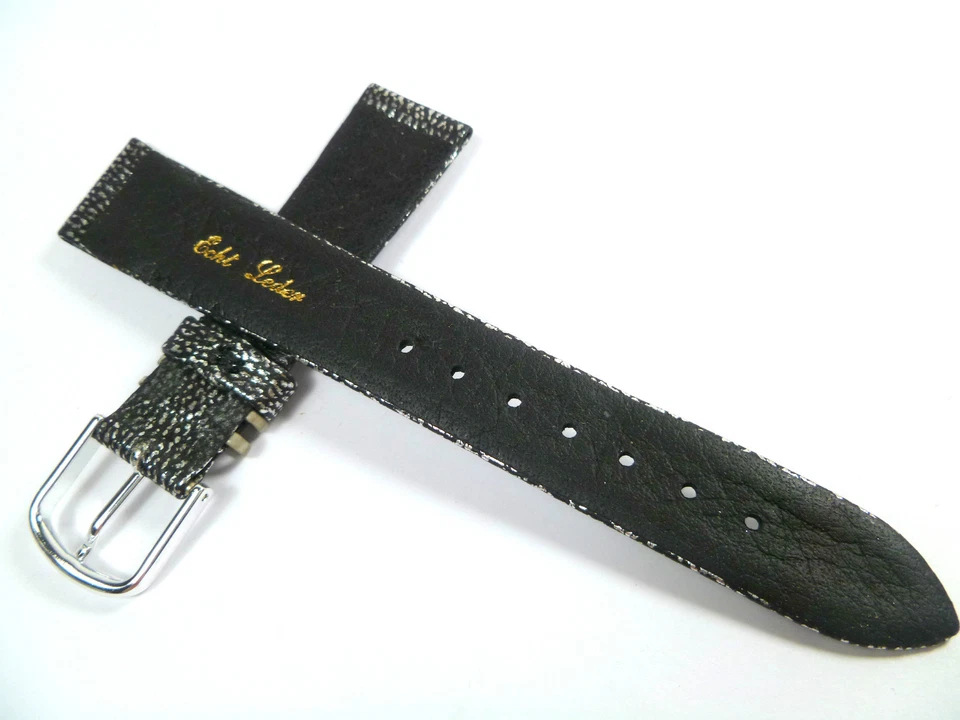 CINTURINO OROLOGIO 17mm NERO ARGENTO STAMPA SERPENTE CINTURINO PELLE 1769 - Immagine 2 di 2