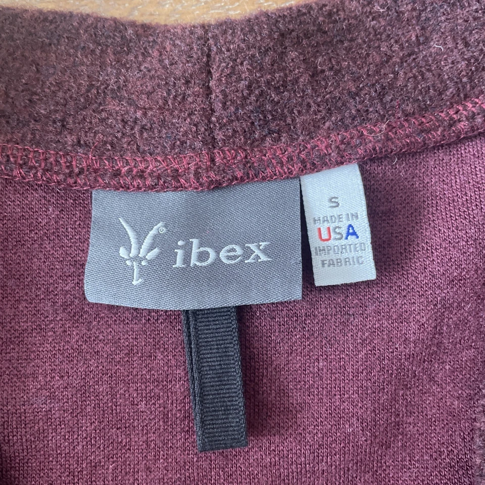 Cárdigan Suéter Ibex Vino Mezcla Lana Merino Botón Frontal Talla Pequeña Parche en el Codo Foto 3 de 4