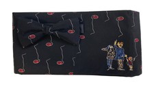 Unique Men's 100 Silk Black Cummerbund  Bow Tie Set Artwork with Red Balloons