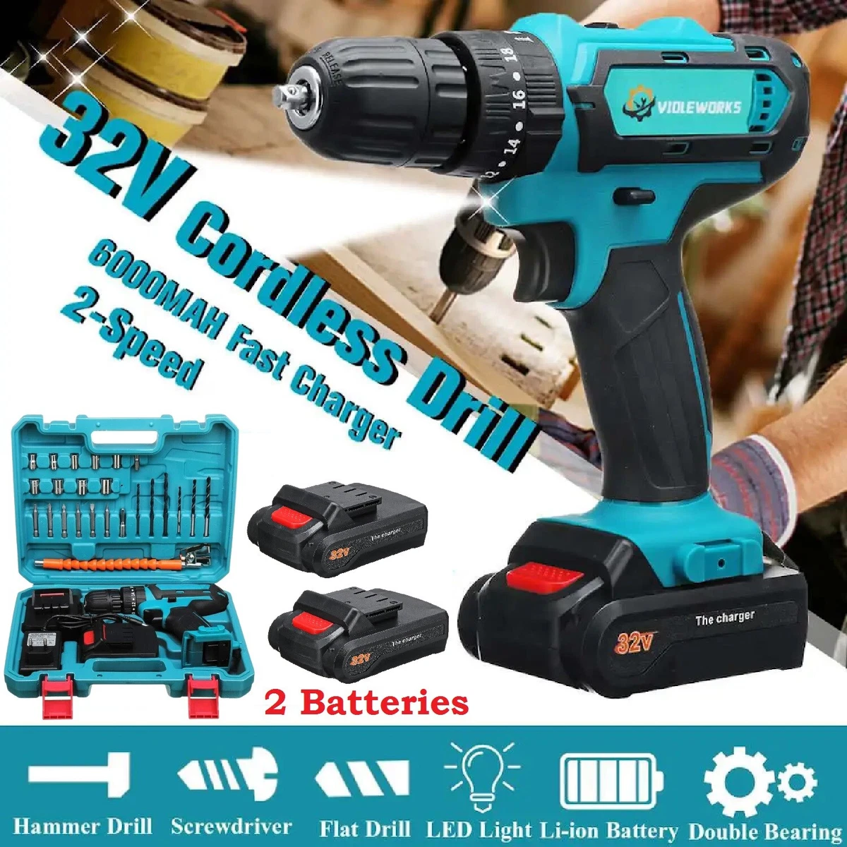 Cordless Drill Brushless Impact Driver Hammer Drill Combo Kit For