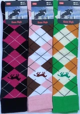 3 Pairs Ladies knee High Horse Design Cotton Rich Socks Equestria Argyle Pattern