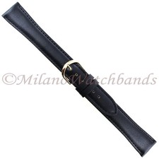 20mm Milano Black Padded Stitched Genuine Calfskin Leather Mens Watch Band XXL