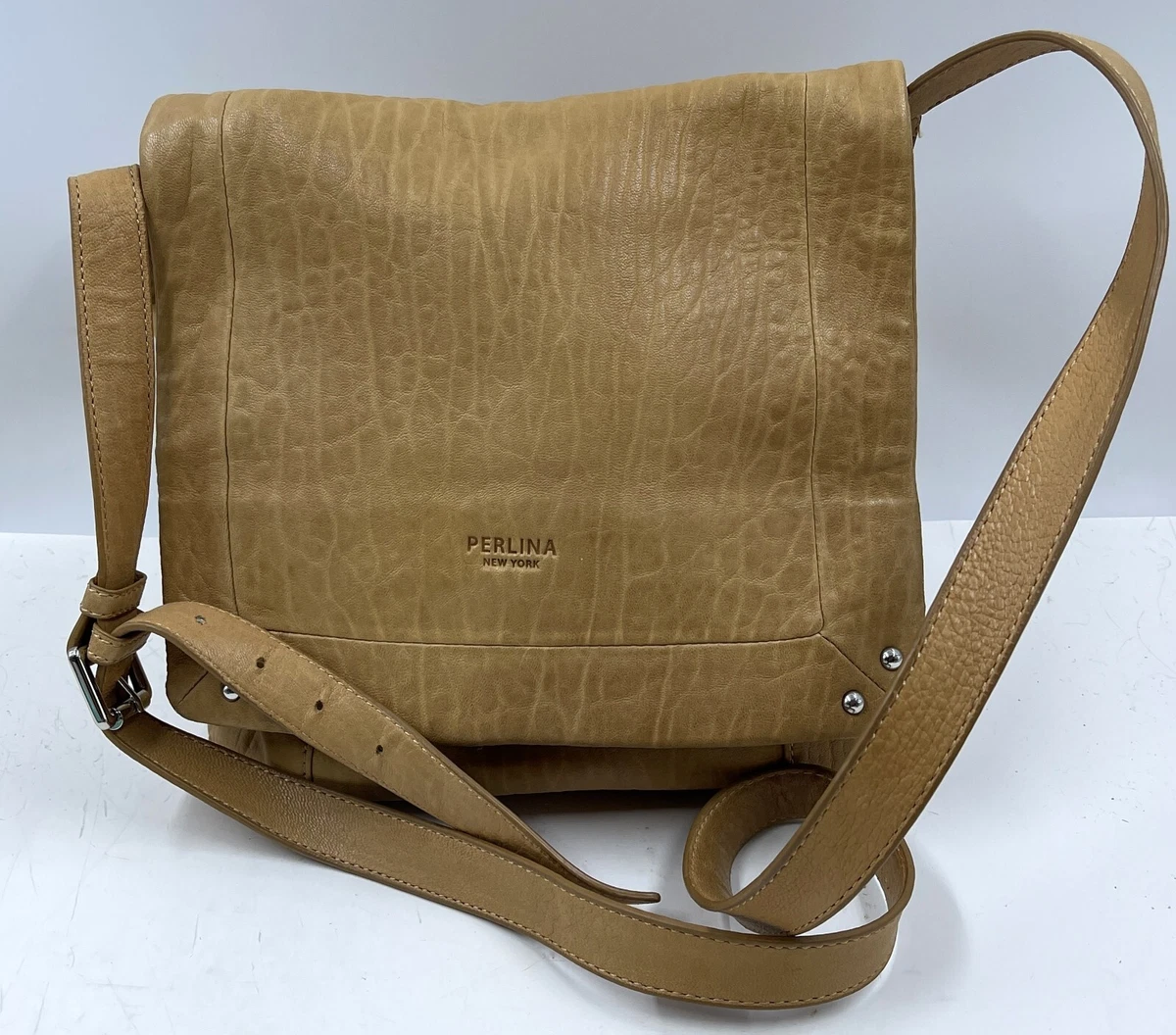 Rare Vintage Perlina New York Brown Leather Crossbody Bag Perlina Brown Crossbody Bags | Mercari main image 4