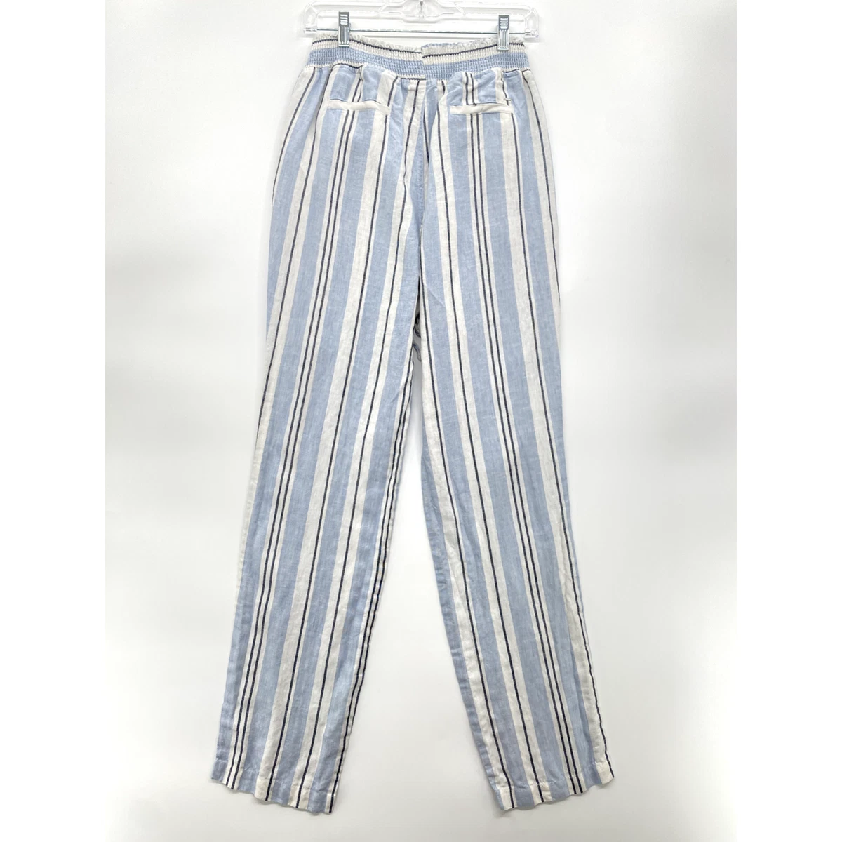 Guess Vertical Striped Pants Women's Size Medium Blue Stretch Waist Draw  String