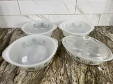 Vntg 4 Glasbake Casserole (1) 1 QT With Chipped Lid, (2) 1 1/2 QT, (1) 2 QT 5pc