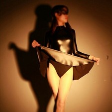 Women's Spandex Faux Latex Short Dress Long Sleeve Ruffle Costume Club Party SPW