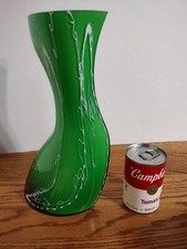 beautiful hand blown 11.75-in tall green hand blown glass vase 2.42 lbs