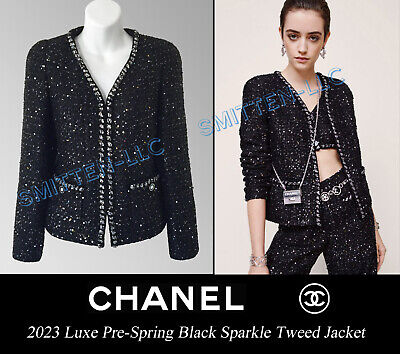 $5,950 CHANEL 2023/ 23P Black Sparkle TWEED JACKET * FR 34 $5,950 CHANEL 2023/ 23P Black Sparkle TWEED JACKET * FR 34