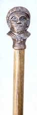 Vintage Antique Bronze Man s Head Top Oak Swagger Shaft Knob Walking Stick Cane