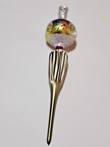 Vintage Handblown Glass Finial TREE TOPPER Christmas Green Gold Pink floral 11"