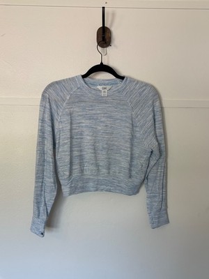 Athleta Girl Blue Space Dye Cropped Sweatshirt M 8/10 Thumbholes Tencel