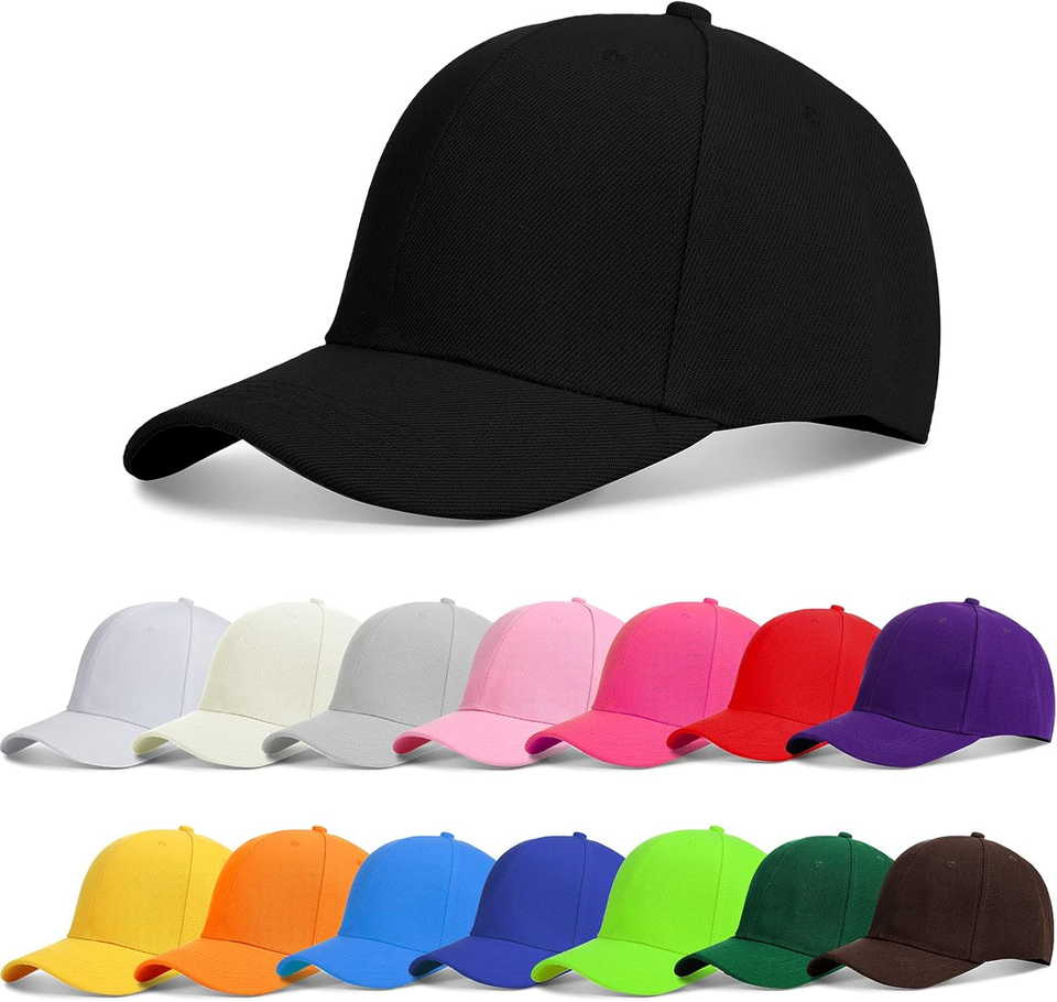 24 Pack Unisex Baseball Cap, Adjustable, Bulk Wholesale, Plain White...