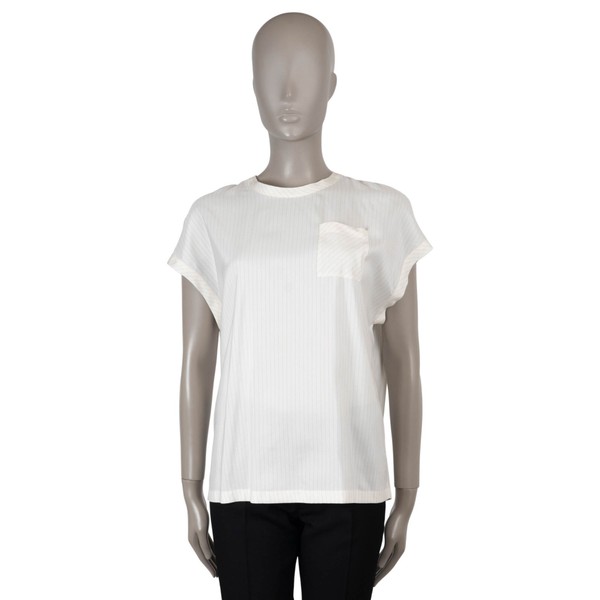 73106 authentische BRUNELLO CUCINELLI cremefarbene Seide 2017 MONILI-BESATZ GESTREIFT Bluse Shirt M