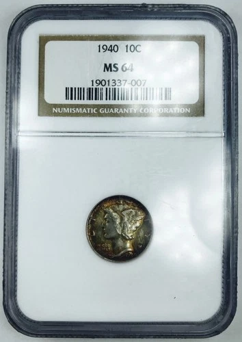 1940 MERCURY DIME! NGC MS64! GREAT TONING! AMAZING FIND! BRILLIANT! NR #P1701