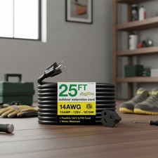Go Green Power Inc. GG-13825BK - 14/3 SJTW Outdoor Extension Cord, Black, 25 ft