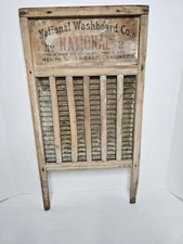 Vintage Wooden Metal Wash Board 24x12.5x2