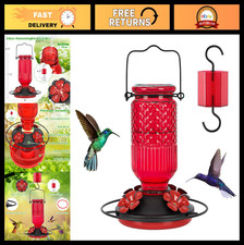 16oz Glass Hummingbird Feeder - Outdoor Hanging, Ant Moat, 4 Bee-Proof Ports, Le