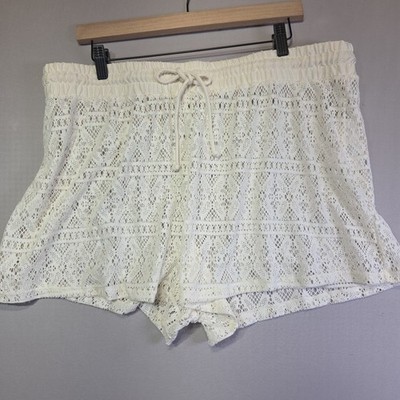 Time and Tru White Lace Crochet Swim Cover Up Shorts Women's XL 16-18