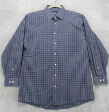 Stafford Dress Shirt Mens 16 32/33 Blue Plaid Travel Stretch Easy Care