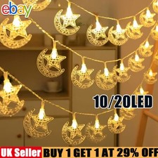 Ramadan Moon Star 10/20 LED String Fairy Lights EID Mubarak Lamp Muslim Decor UK